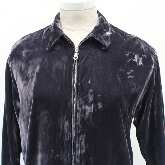 Jay Y. Ko Vtg Studio Rayon Velvet Navy Jacket Blouse Top Zip Collared Casual XL - Picture 3 of 8